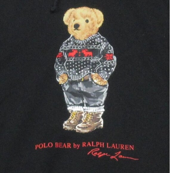 Polo Ralph Lauren Men Polo Bear Fleece Hoodie Black Cotton Pullover XL/ TG $188 - Picture 2 of 7